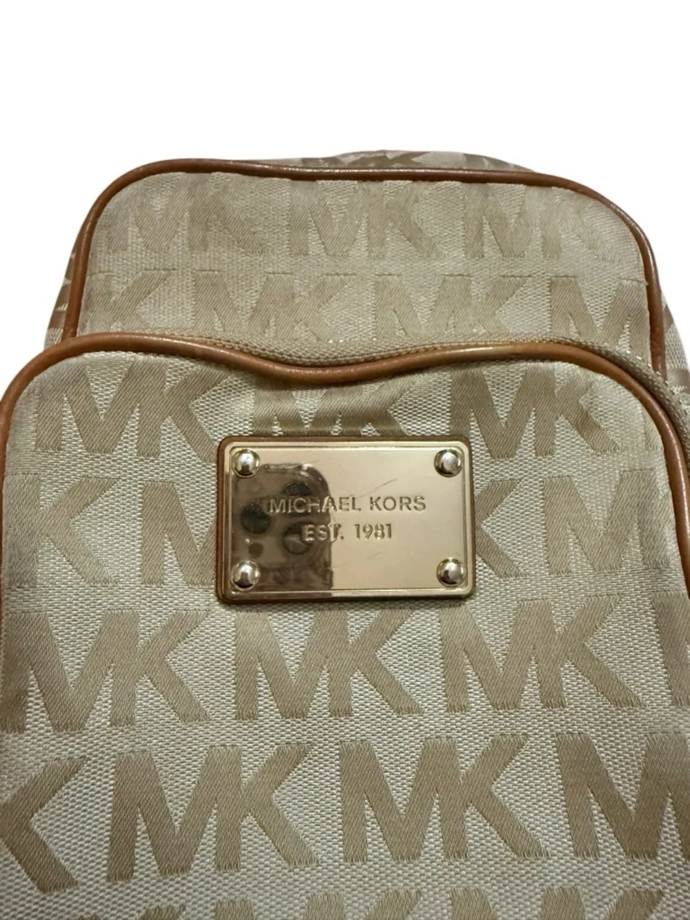 Michael Kors Beige MK Logo Crossbody Bag